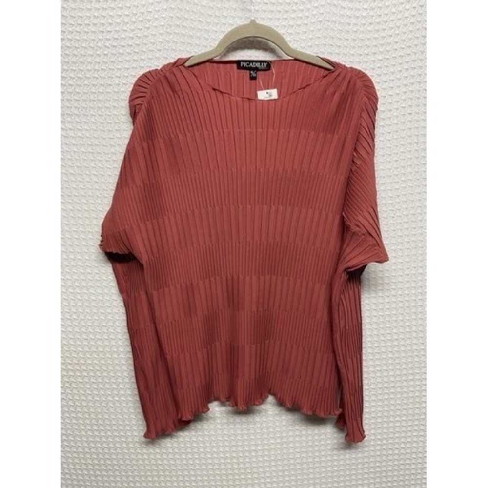 NWT Piccadilly Canada Terracotta Pleated Long Sleeve T-Shirt Top Women XL/2XL